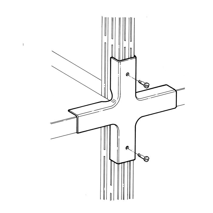 Raidisseur en croix et visserie pour rayonnage Galvatop – Stabilisateur galvanisé avec vis-autoforeuses 1