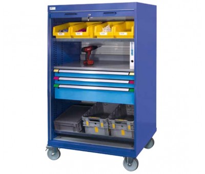 Armoire roulante à rideau industrielle DL.105035.35 – 3 étagères inclinables et 3 tiroirs – Capacité 500 kg 1