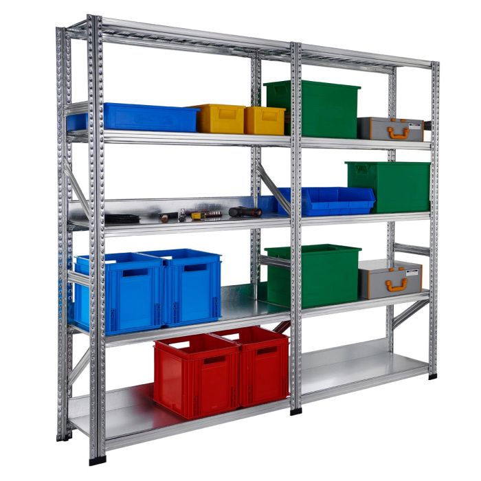 Rayonnage Galvastar avec tôles lisses et butée L.1050xP.500 mm – 4 niveaux – Charge 155 kg par niveau 2