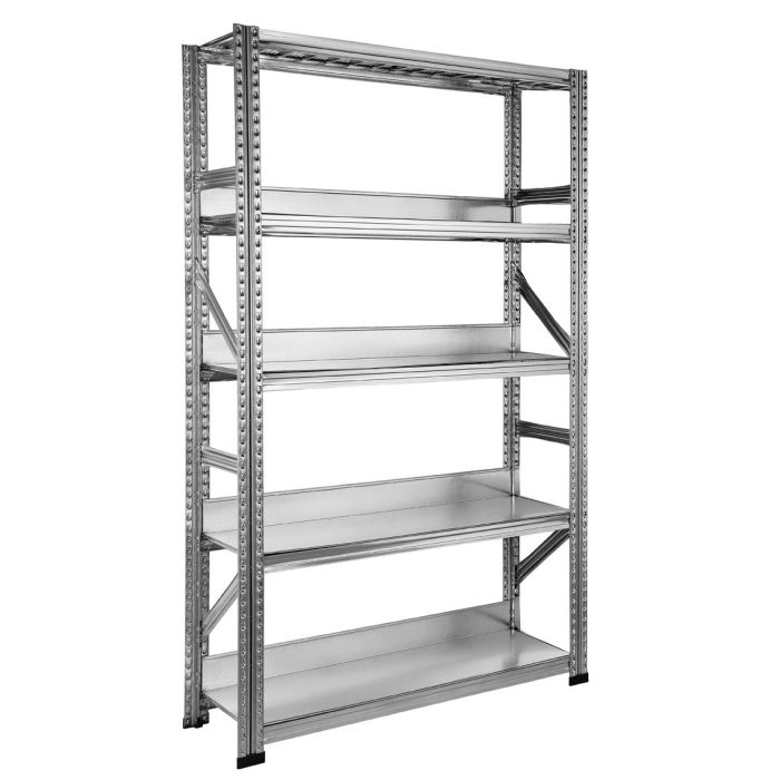 Rayonnage Galvastar avec tôles lisses et butée L.1200 x P.500 mm – 4 niveaux – Charge 180 kg/niveau 1