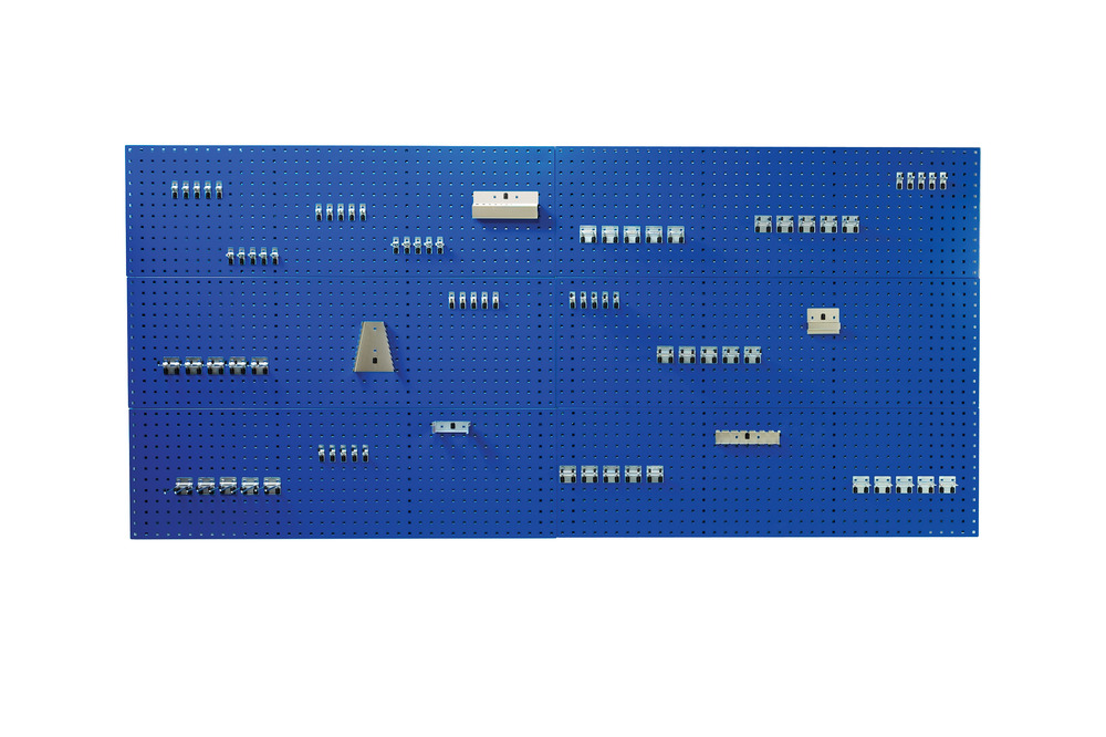 Kit Panneaux Perfo et Accessoires – 6 Panneaux de 1.5 m et 80 Crochets – RAL 5010 – Acier 1