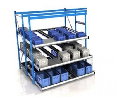 Rayonnage dynamique pour bacs de stockage – Système FIFO pour conteneurs NE – Réduction des temps de trajet et gain de place - Image 1