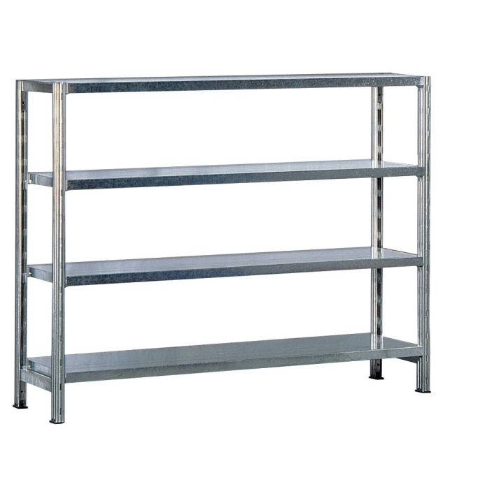 Comptoir rayonnage claire-voie Galvatop – 4 niveaux – P. 400 mm – Charge 140 kg/niveau 1