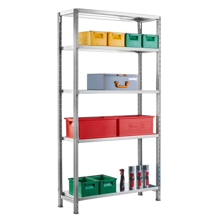 Rayonnage métallique claire-voie Galvatop L.970 x P.600 mm – 5 tablettes – Charge 140 kg/niveau 2