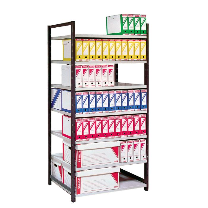 Rayonnage archives peint double face 7 niveaux avec tablettes L970 – Charge 125 kg par tablette – 154 boîtes 1