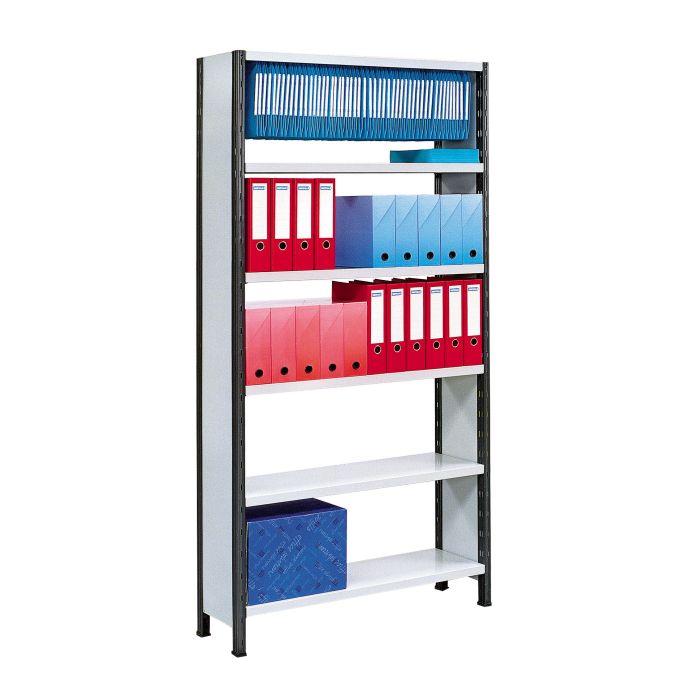 Rayonnage bureau universel peint H.2500 mm avec 8 tablettes L.1170 x P.350 mm – charge 100 kg par niveau 1