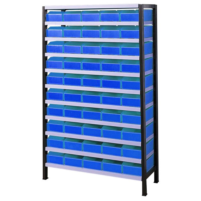 Rayonnage picking avec 50 bacs plastiques orange de 7L – métallique avec 11 niveaux réglables 1