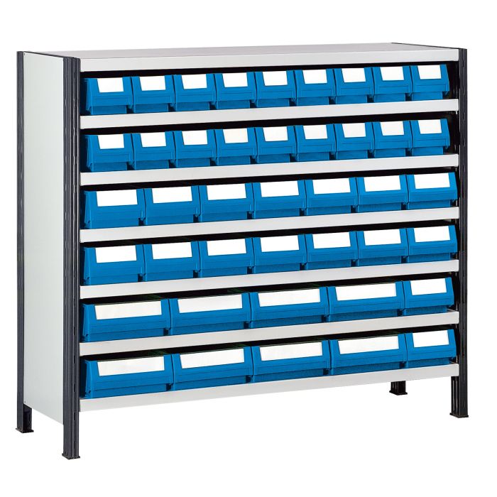 Rayonnage peint P.400 mm avec 42 bacs tiroirs Multibox – L120, L160, L240 – H.1000 x L.1230 mm 1