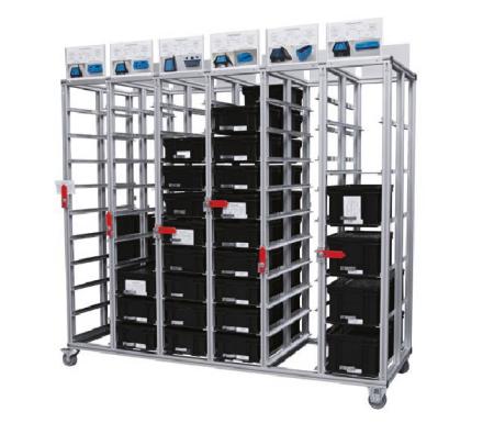 Rayonnage kanban mobile modulable RK – meuble de stockage sur roulettes avec bacs Europe 1
