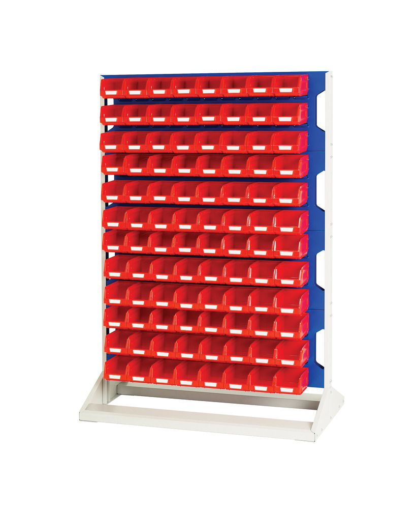 Rack à Bacs Fixe Double Face & Bacs – 8 Panneaux, 192 Bacs Rouge – LxPxH: 1000x550x1450 mm - Image 1