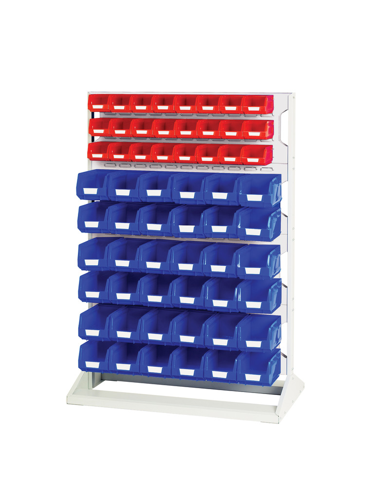 Rack à Bacs Fixe Double Face & Bacs – 8 Panneaux, 120 Bacs Rouge & Bleu – 1000x550x1450 mm - Image 1