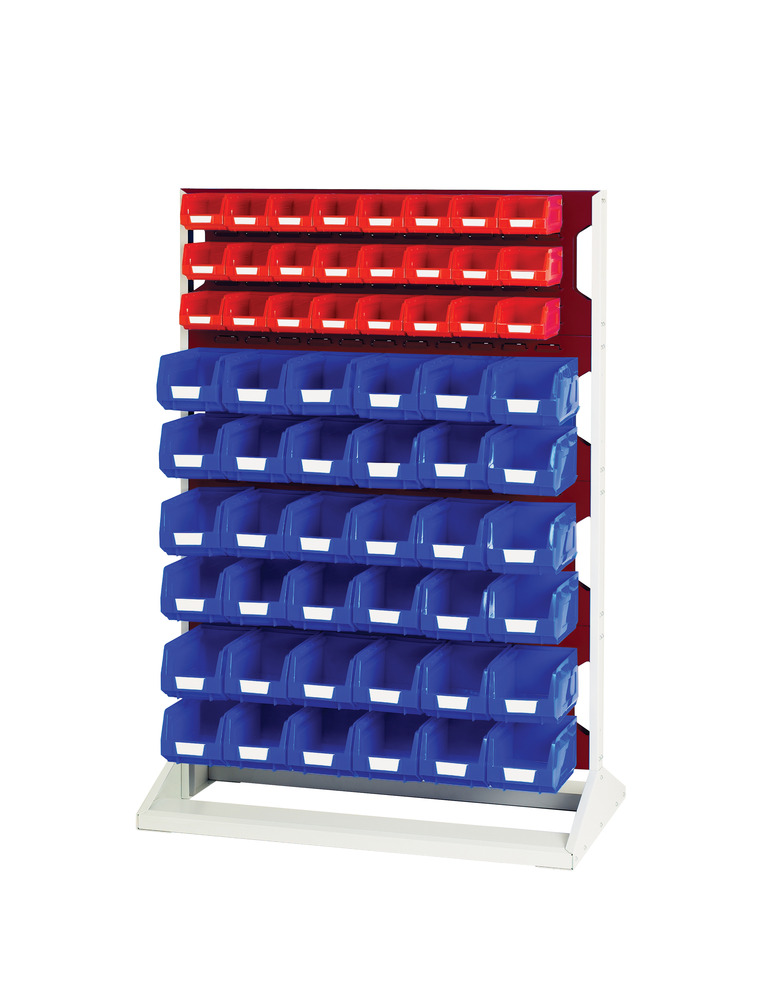 Rack à Bacs Fixe Double Face & Bacs 8 Panneaux, 48 Bacs Rouge & 72 Bleu – 1000x550x1450 mm - Image 1