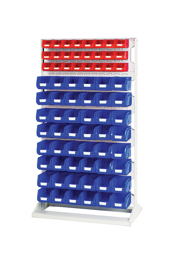 Rack à Bacs Fixe Double Face & Bacs 10 Panneaux, 48 Bacs Rouge & 96 Bleu – 1000x550x1775 mm - Image 1