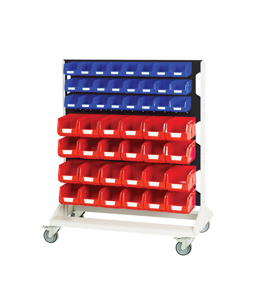Rack à Bacs Fixe Double Face & Bacs – 6 Panneaux, 48 Bacs Rouge & 48 Bleu – 1000x550x1250 mm - Image 1
