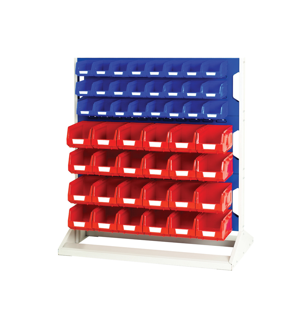 Rack à Bacs Fixe Double Face & Bacs – 6 Panneaux, 48 Bacs Rouge & 48 Bleu – 1000x550x1125 mm - Image 1