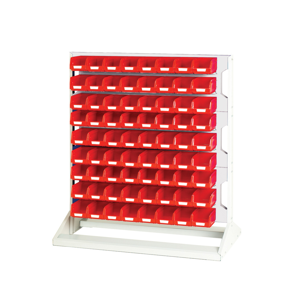 Rack à Bacs Fixe Double Face & Bacs 6 Panneaux, 144 Bacs Rouge – 1000x550x1125 mm - Image 1