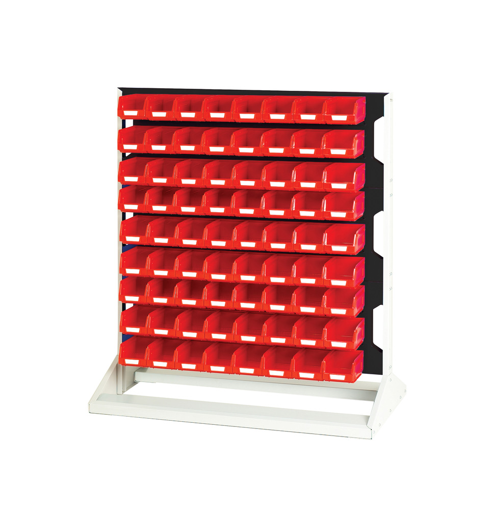 Rack à Bacs Fixe Double Face & Bacs 6 Panneaux, 144 Bacs Rouge – L 1000 x P 550 x H 1125 mm - Image 1