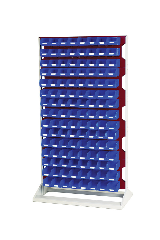 Rack à Bacs Fixe Double Face & Bacs 10 Panneaux, 240 Bacs Bleu – 1000x550x1775mm – RAL 7035/3004 - Image 1