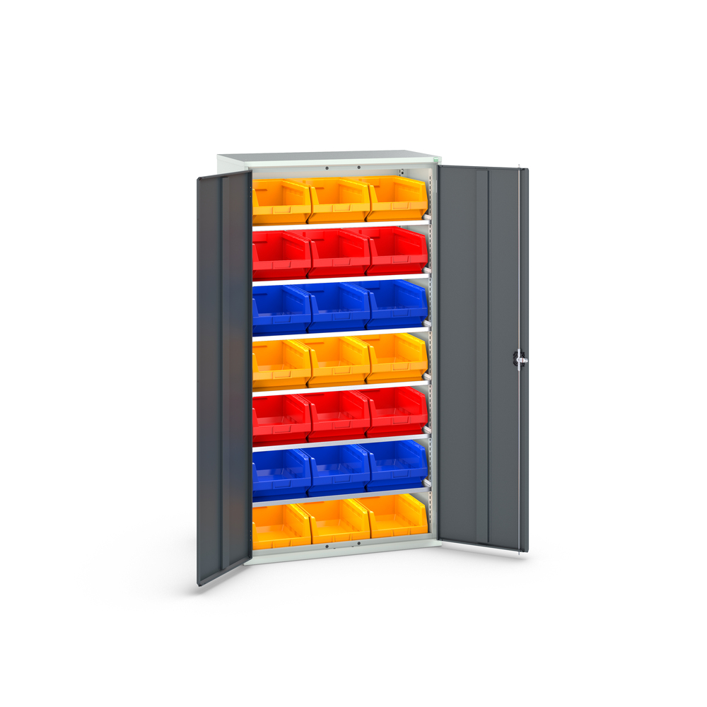 Armoire à Bacs Verso – 6 Tablettes et 21 Bacs – 1050x550x2000 mm – Acier Revêtu Poudre 1
