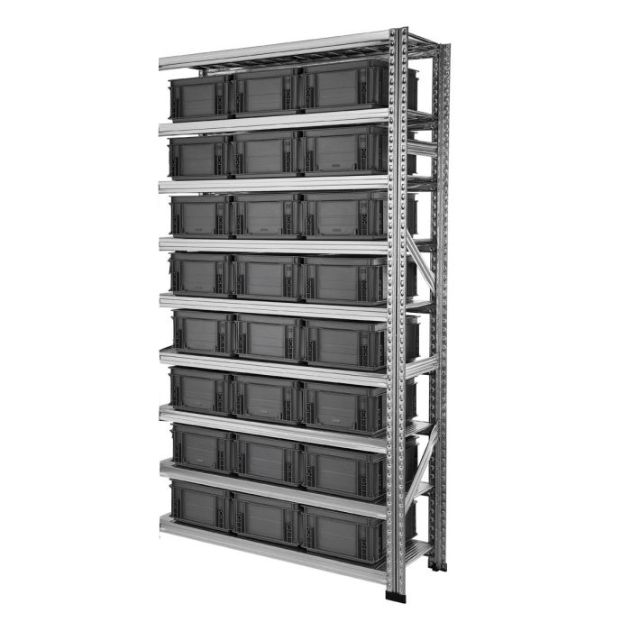 Kit suivant Galva Caisse 4 – Rayonnage galvanisé 9 niveaux avec 24 caisses plastique 15 litres 1