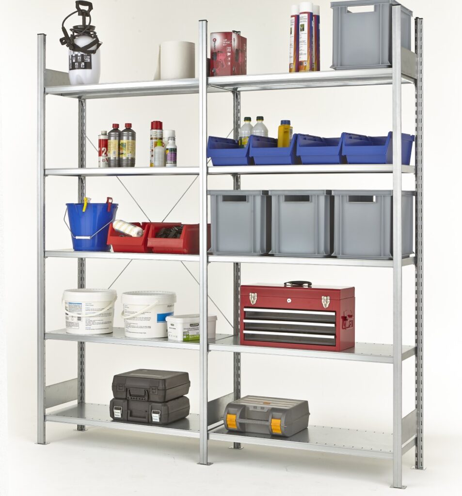 Rayonnage à tablettes métalliques PROSPACE+ – Rayonnage léger modulable avec tablettes galvanisées – 5 niveaux – Charge 50 à 150 kg 2