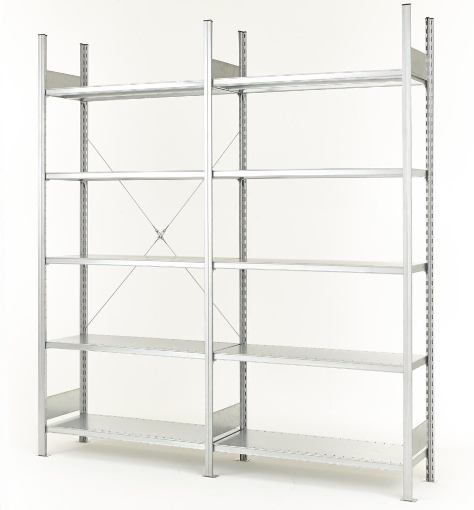 Rayonnage à tablettes métalliques PROSPACE+ – Rayonnage léger modulable avec tablettes galvanisées – 5 niveaux – Charge 50 à 150 kg 3