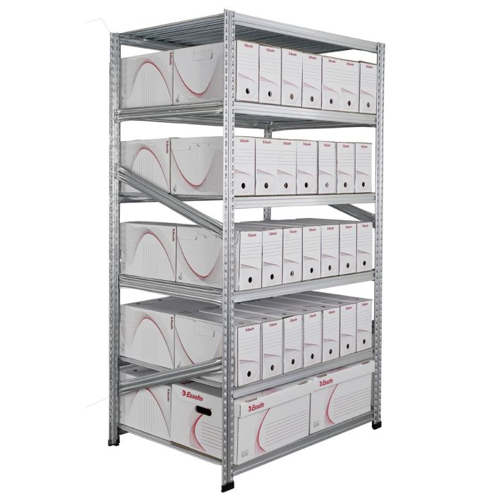 Rayonnage d&rsquo;archive double face 6 niveaux – L.1200 x P.700 mm – Capacité 156 boîtes – Charge 180 kg/tablette 1