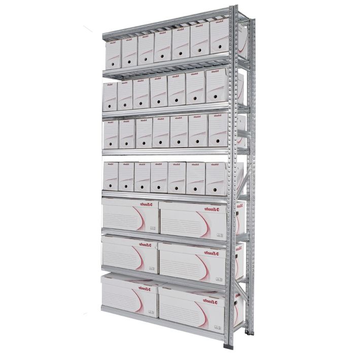 Rayonnage d&rsquo;archive Galv&rsquo;archives – Kit H.2500 x L.1200 x P.400 mm – 8 tablettes – Capacité 104 boîtes 1