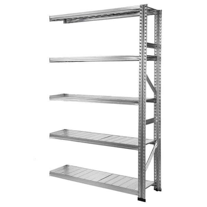 Rayonnage Galvastar L.1200 x P.500 mm – Élément suivant avec 5 tablettes réglables – Charge 180 kg/tablette 1