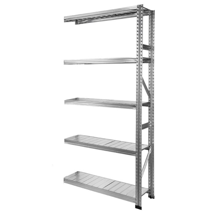 Rayonnage Galvastar L.900 x P.600 mm Suivant – Kit galvanisé avec 5 tablettes, charge 130 kg par niveau 1