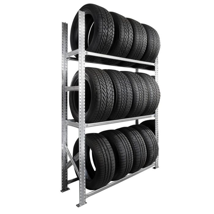 Rayonnage porte pneus 3 niveaux P.500 – Rack de stockage pneus 120 kg par niveau, réglable, galvanisé - Image 1