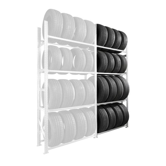 Rayonnage porte-pneus kit suivant 4 niveaux P.500 – Échelle H. 2500 x P. 500 mm – Charge 120 kg par niveau 1