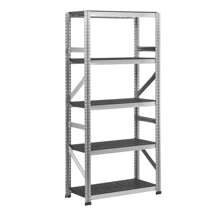 Rayonnage Galvaplast noir – Kit départ 5 tablettes plastiques – L.900 x P.400 mm – Charge 130 kg/niveau 1