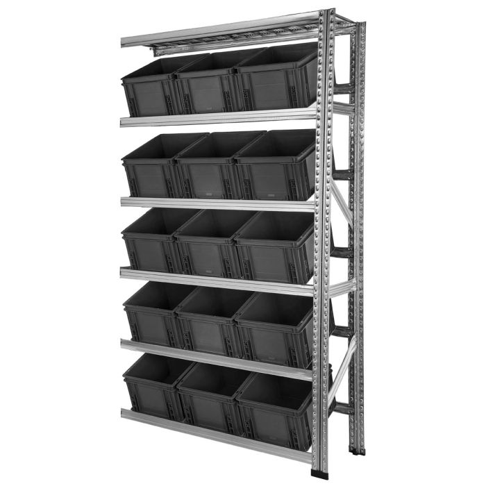 Kit suivant rayonnage picking Galvastar avec 15 caisses Athéna 400×300 – échelle et longerons 1