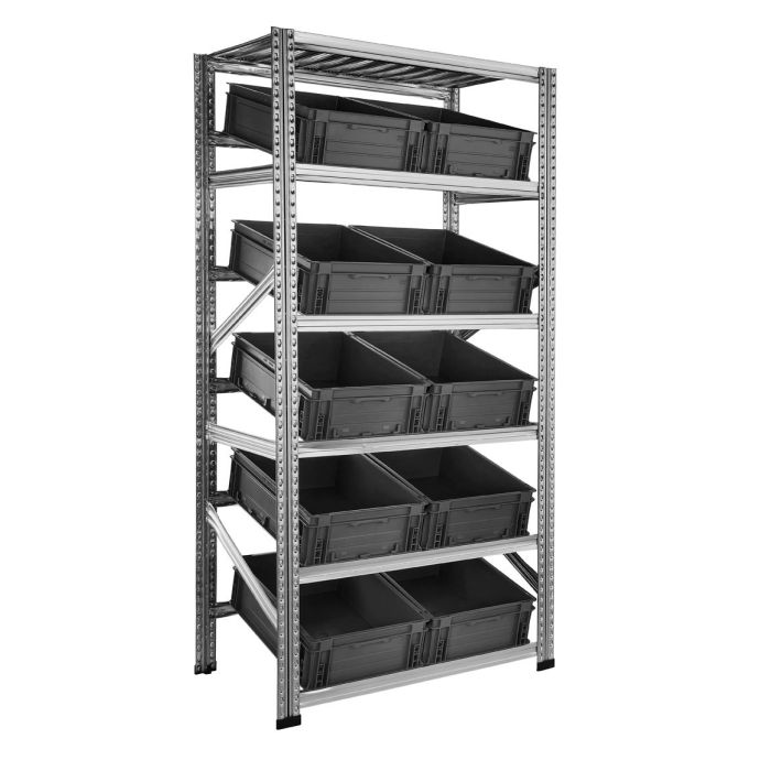Rayonnage picking Galvastar avec 10 bacs plastiques 600×400 30 litres – galvanisé 1