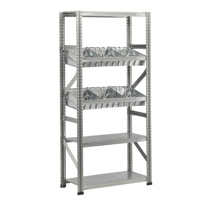 Rayonnage picking Galvastar avec casiers L.600 x P.400 mm – 2 niveaux, charge 180 kg/niveau 1