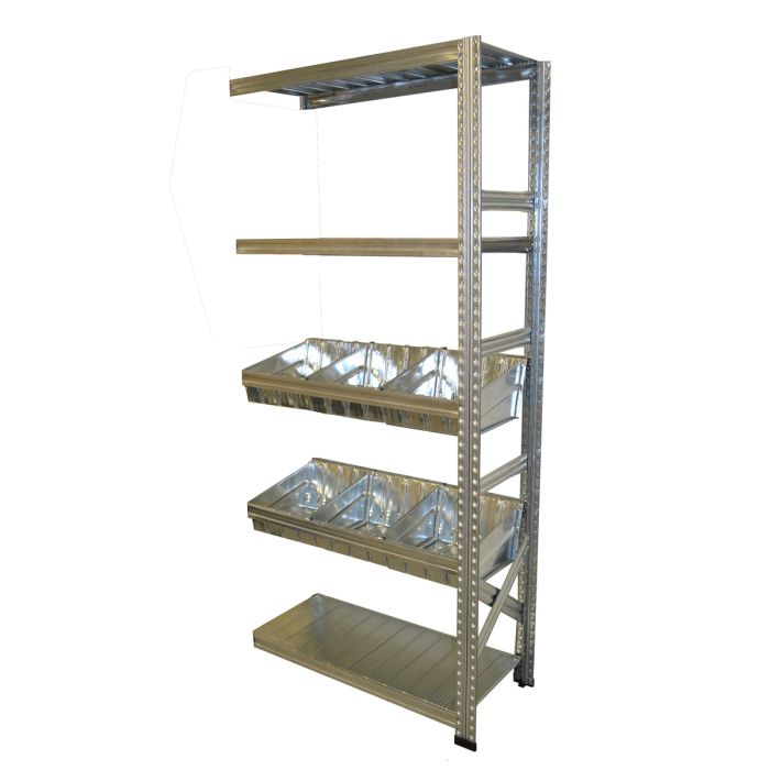 Kit suivant rayonnage Galvastar 2 bacs modulaires L.900 x P.400 mm – Rayonnage galvanisé 1