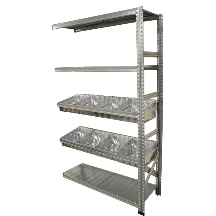 Kit suivant rayonnage Galvastar 2 bacs modulaires L.1200 x P.400 mm – Rayonnage galvanisé 1