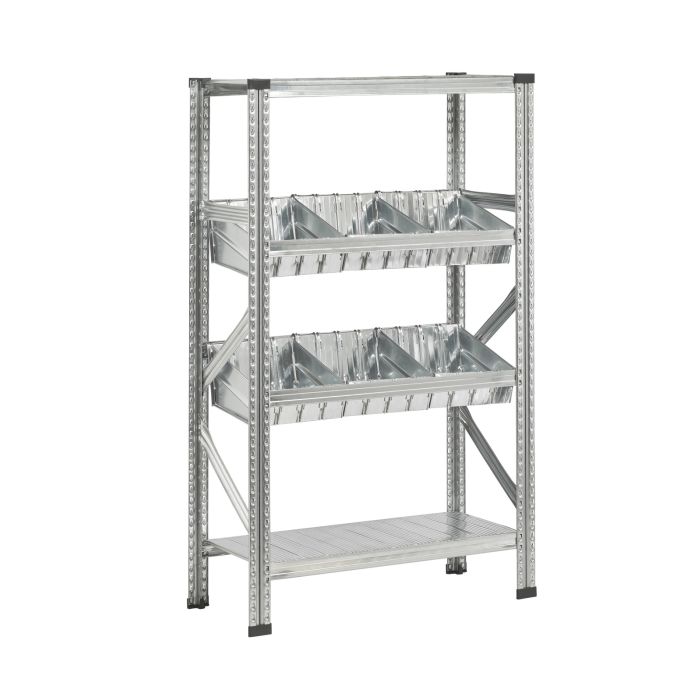 Rayonnage bas avec casiers picking Galvastar L.600 x P.400 mm – 2 niveaux, charge 180 kg/niveau 1
