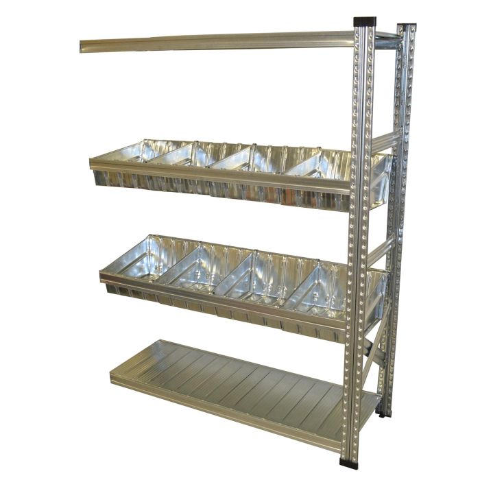 Kit suivant rayonnage Galvastar 2 bacs modulaires L.1200 x P.400 mm – Rayonnage galvanisé 1