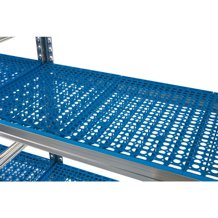 Tablette plastique bleu ajourée L.900 x P.400 mm pour rayonnage Galvaplast – charge maxi 130 kg 1