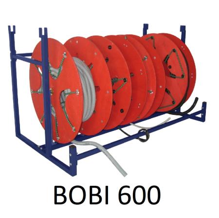 Support distributeur de couronnes de tuyaux BOBI 600 – 4 bobines à tendeurs, diamètre 600 mm, largeur 180 mm 1