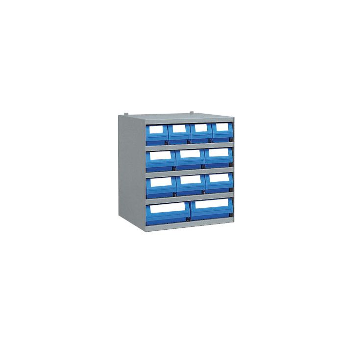 Casier 12 bacs tiroirs plastique Multibox P.500 mm – Structure métal – Dimensions 500 x 400 x 545 mm 1