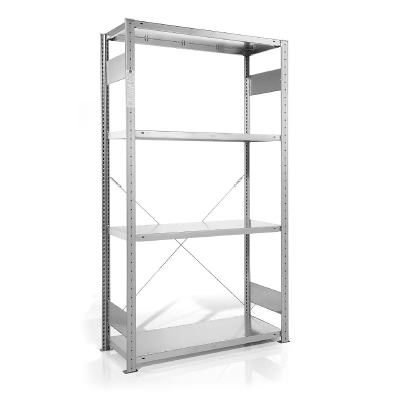 Rayonnage à tablettes métalliques tôlées évolutif ST40 – 6 hauteurs, 5 profondeurs, 5 longueurs – Capacité 80 à 330 kg 2