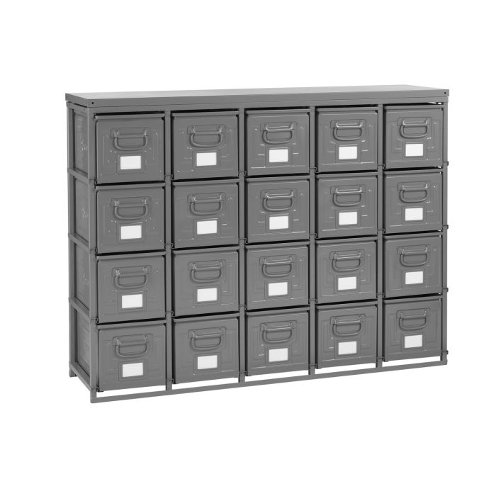 Rack de rangement avec 20 caisses métalliques 40.5 litres – Bâti 20 postes, plan de travail, socle métallique 2
