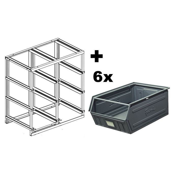 Rack de rangement 6 postes avec bacs métalliques vernis 88 litres – Structure métallique, charge maxi 1200 kg 1