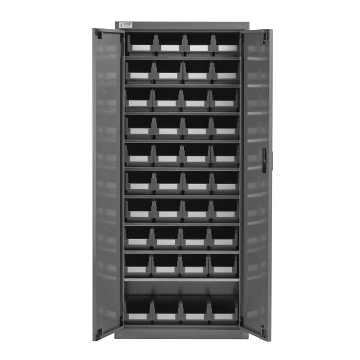 Armoire porte-bacs moyenne avec portes – 40 bacs gris 3.8 litres – H.1655 mm – Charge 80 kg/tablette 1