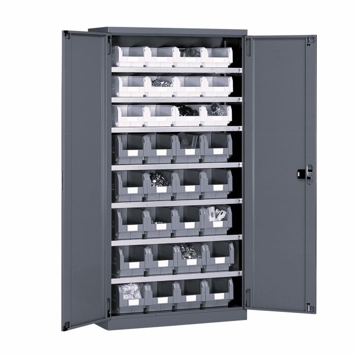 Armoire porte-bacs haute Setam avec 32 bacs gris et portes battantes – L.1023 x P.400 x H.2000 mm 1