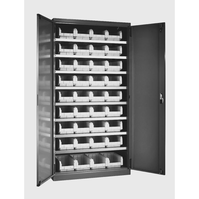 Armoire grande capacité avec 36 bacs Ecogreen gris 9.4 litres – Structure métallique, 8 niveaux, portes à clé 1