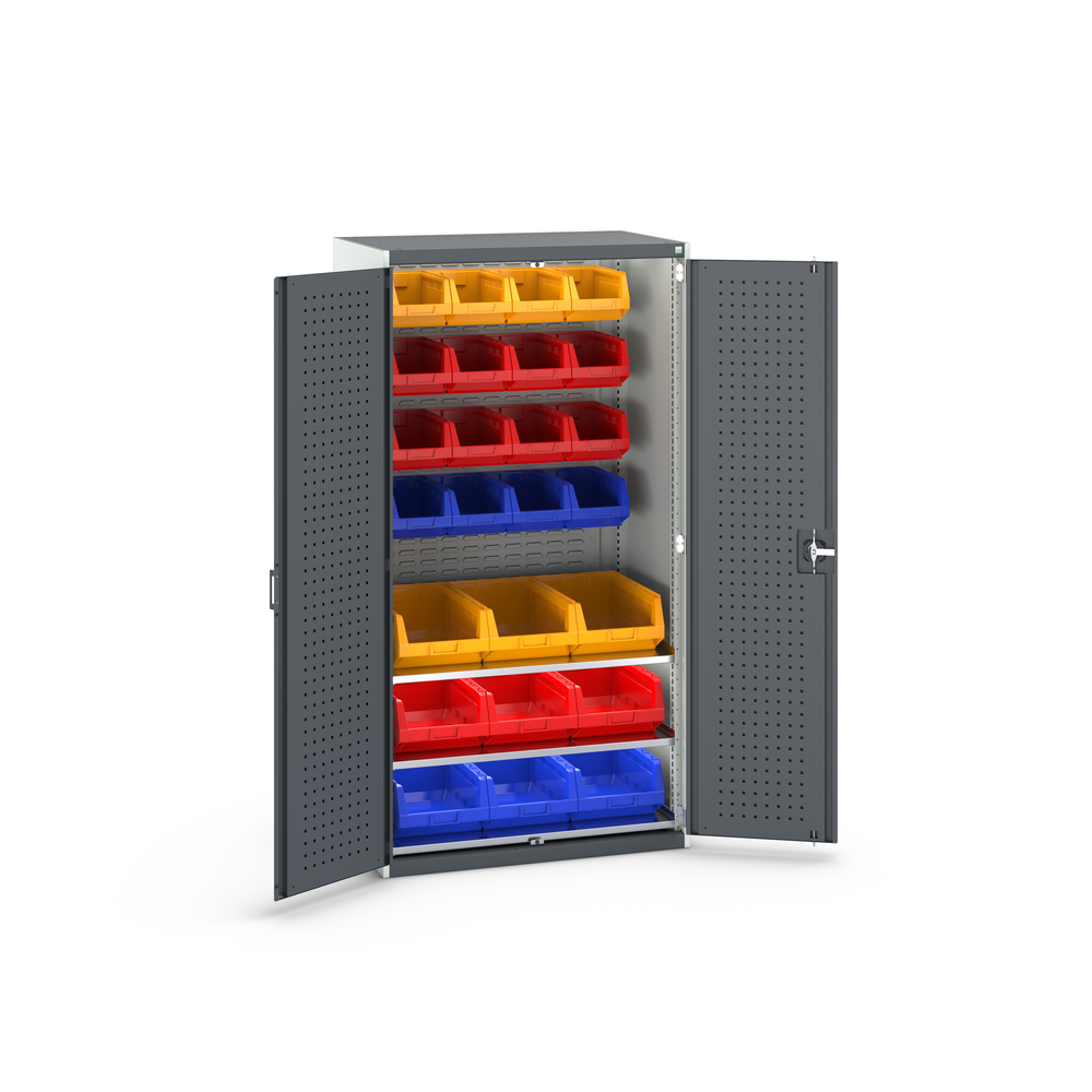 Armoire Cubio SMF-10620-1.19 – Portes Perfo, Fond Bacs, 3 Tablettes, 25 Bacs – 1050x650x2000 mm - Image 1